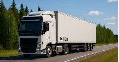74-tons lastbil på svensk landsväg – symbol för BK4 och hållbara transporter.
