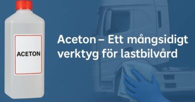 Acetonflaska och rengöring av lastbil med trasa – visar användning av aceton inom professionell lastbilvård.