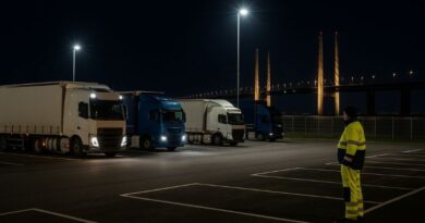 Säkerhetsparkering för lastbilar vid Øresundsbron – ny trygg plats för yrkeschaufförer i Malmö.