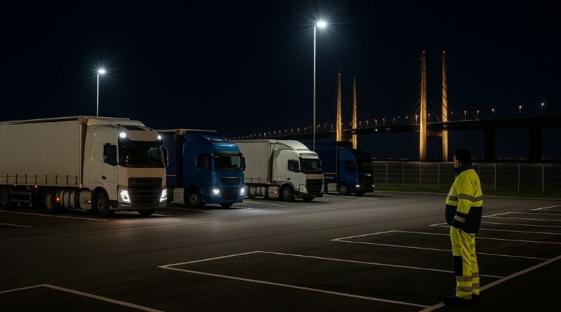 Säkerhetsparkering för lastbilar vid Øresundsbron – ny trygg plats för yrkeschaufförer i Malmö.