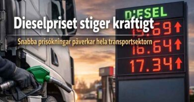 Tankning av lastbil vid dieselpump med fokus på stigande dieselpriser i Sverige